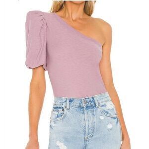 Nation LTD Raine puff sleeve one shoulder tee